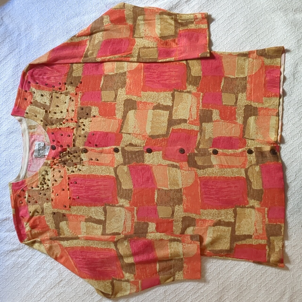 Chico's Vibrant Pink & Orange Silk Blend Cardigan, Size L